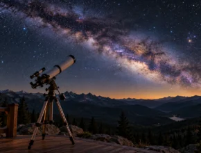 stargazing at the night sky with a telescope