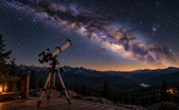 stargazing at the night sky with a telescope